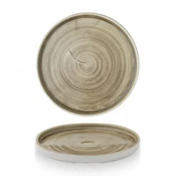 CHURCHILL Assiette à bord droit rond antic taupe porcelaine vitrifiée Ø 21 cm Stonecast Patina New