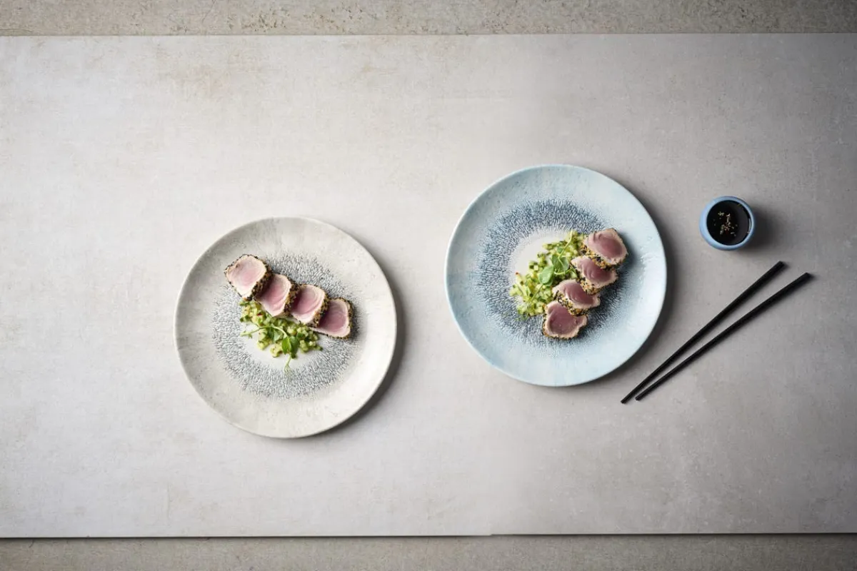 Assiette à bord droit rond Aquamarine porcelaine vitrifiée Ø 21 cm Fusion - CHURCHILL Online