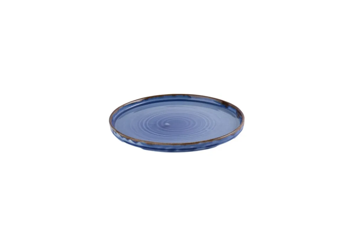 DUDSON Assiette bord droit rond bleu indigo porcelaine vitrifiée Ø 26 cm Harvest Sale