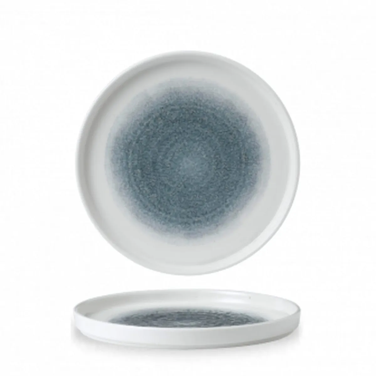 CHURCHILL Assiette à bord droit rond bleu porcelaine vitrifiée Ø 21 cm 26x26 cm Raku Topaz