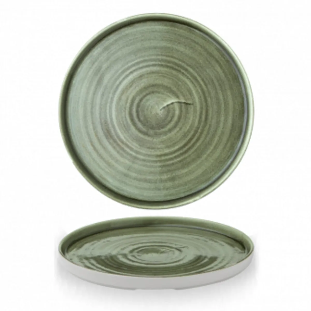 CHURCHILL Assiette à bord droit rond burnished green porcelaine vitrifiée Ø 26 cm 31,1 cm Stonecast Patina