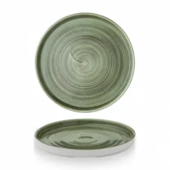 CHURCHILL Assiette à bord droit rond burnished green porcelaine vitrifiée Ø 21 cm 26,5 cm Stonecast Patina Best