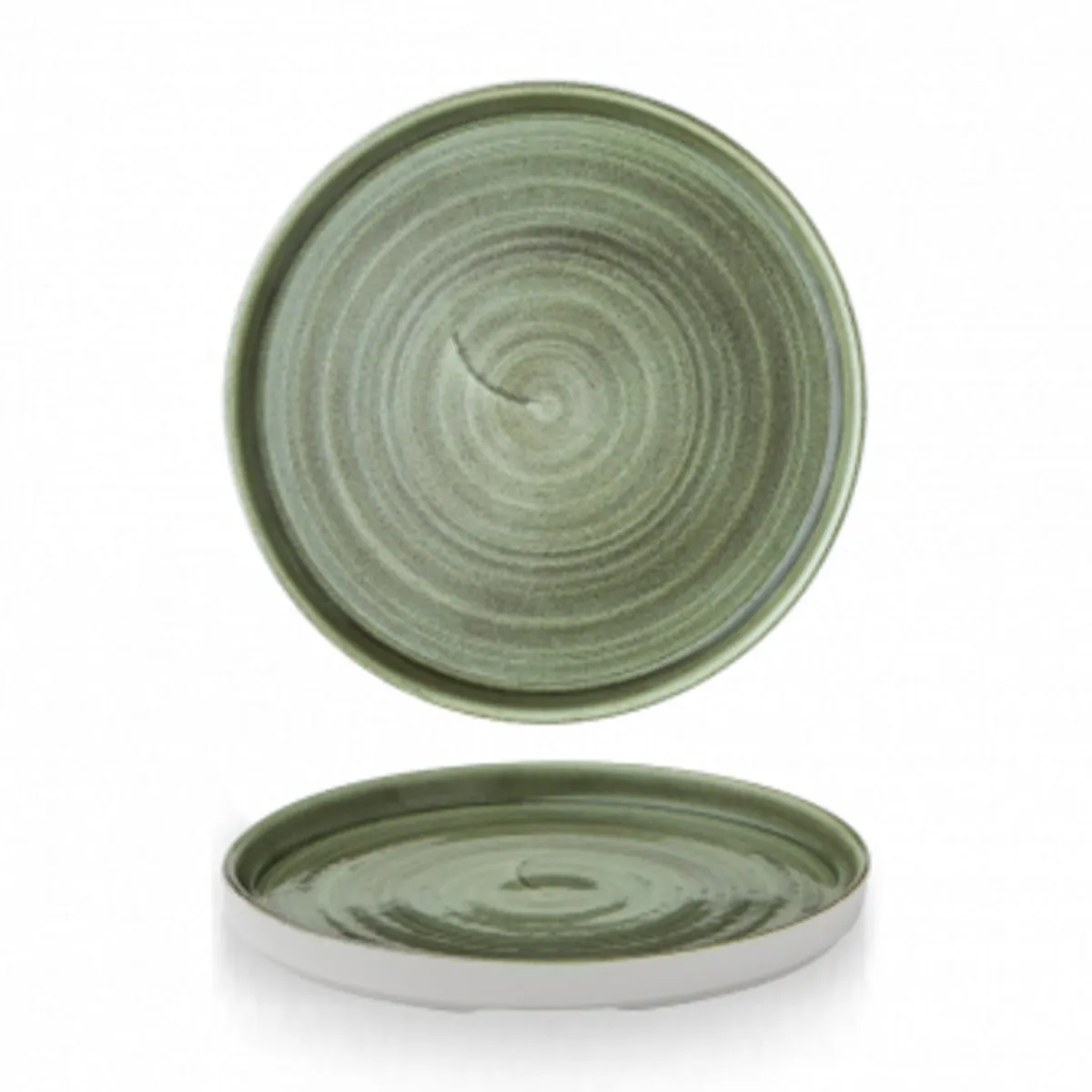 CHURCHILL Assiette à bord droit rond burnished green porcelaine vitrifiée Ø 21 cm 26,5 cm Stonecast Patina Best