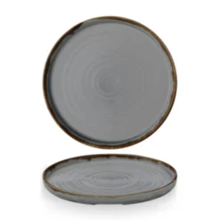 DUDSON Assiette à bord droit rond gris porcelaine vitrifiée 26 cm Harvest Discount