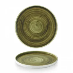 CHURCHILL Assiette à bord droit rond olive porcelaine vitrifiée Ø 21 cm Stonecast Plume Best