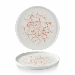 Assiette à bord droit rond rose porcelaine vitrifiée Ø 21 cm Kintsugi Corail - CHURCHILL