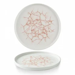 CHURCHILL Assiette à bord droit rond rose porcelaine vitrifiée Ø 26 cm Kintsugi Corail