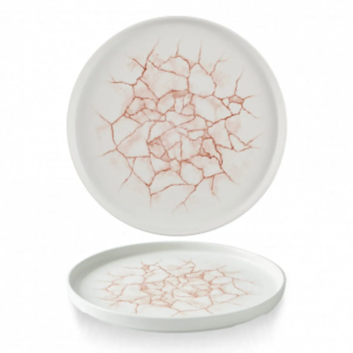 CHURCHILL Assiette à bord droit rond rose porcelaine vitrifiée Ø 26 cm Kintsugi Corail