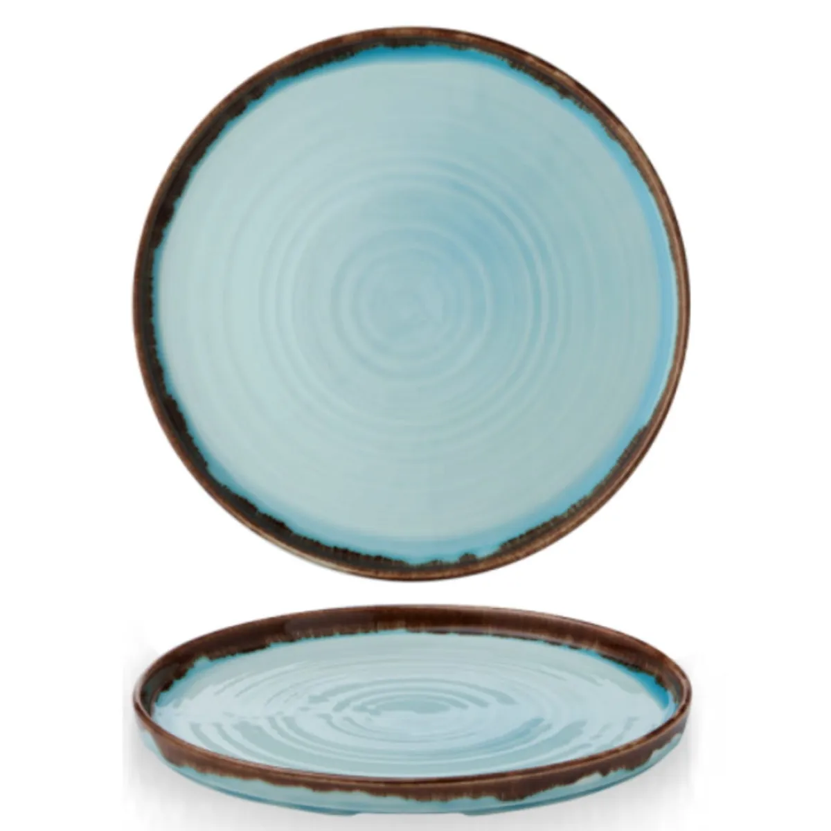 DUDSON Assiette à bord droit rond turquoise porcelaine vitrifiée Ø 26 cm Harvest Online