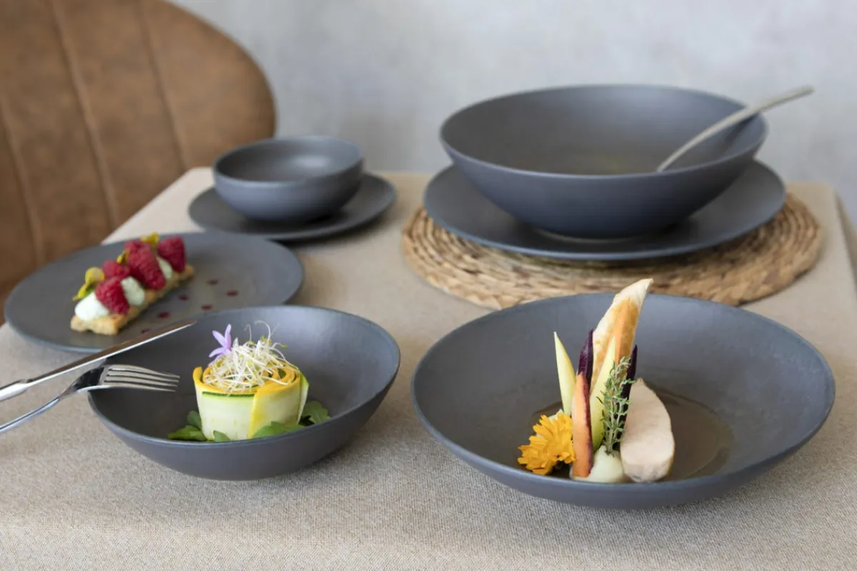 ACCOLADE Assiette bowl rond gris brun grès émaillé Ø 24 cm Enigma Hot