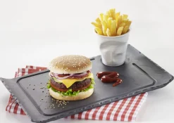 REVOL Assiette à burger rectangulaire noir porcelaine culinaire 33x20 cm Basalt New