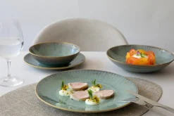 Assiette coupe creuse rond bleu vert grès émaillé Ø 17 cm Lotus - ACCOLADE Hot