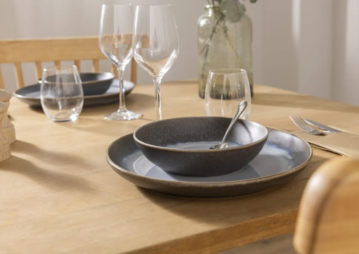 PRO.MUNDI Assiette coupe creuse rond bleu glacier grès émaillé Ø 22 cm Snow Discount