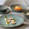 ACCOLADE Assiette coupe creuse rond bleu vert grès émaillé Ø 22 cm Lotus Outlet