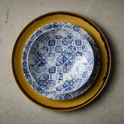 DUDSON Assiette coupe creuse rond bleu porcelaine vitrifiée Ø 24,8 cm Porto Outlet