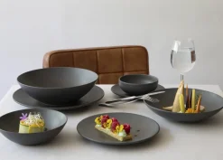 Assiette coupe creuse rond gris brun grès émaillé Ø 17 cm Enigma - ACCOLADE