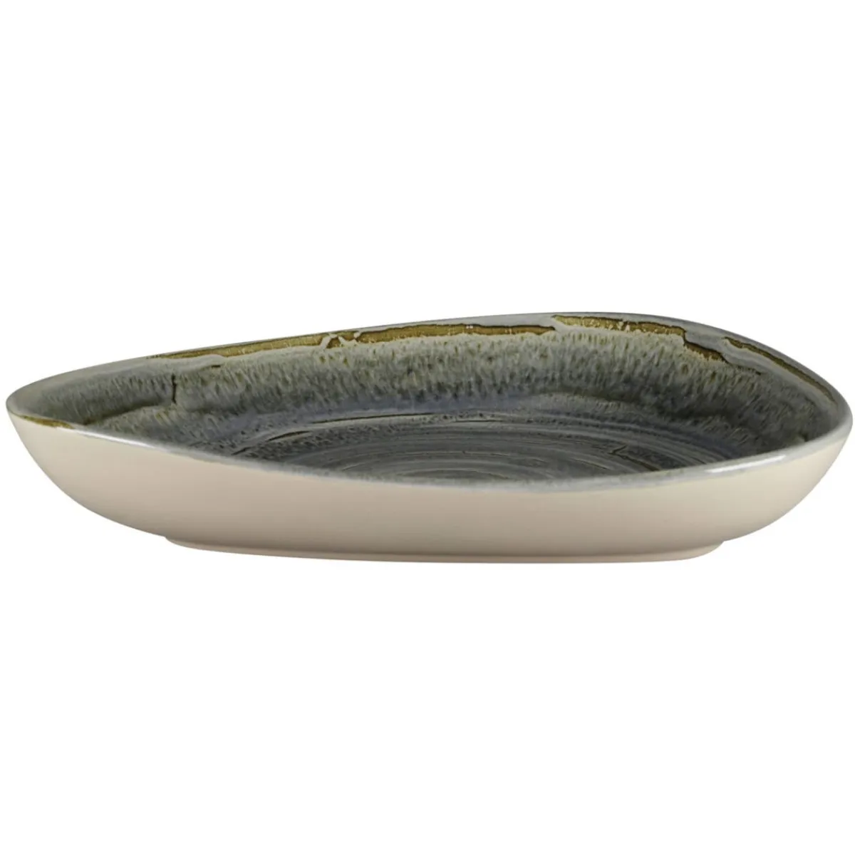 Assiette coupe creuse triangulaire Peridot porcelaine vitrifiée 23,8x19,6 cm stone Spot - RAK Sale