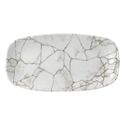 CHURCHILL Assiette coupe plate rectangulaire gris porcelaine vitrifiée 35,5x18,9 cm Kintsugi Agate Grey New