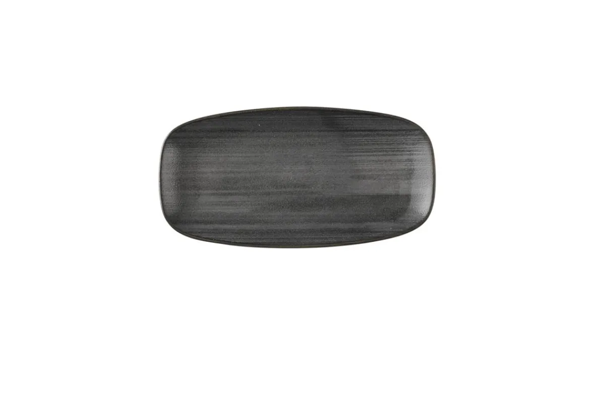 Assiette coupe plate rectangulaire noir porcelaine vitrifiée 15,3x29,8 cm Stonecast Raw - CHURCHILL Online