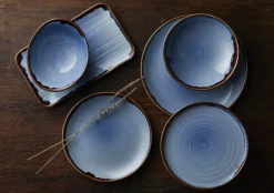 DUDSON Assiette coupe plate rond bleu indigo porcelaine vitrifiée Ø 26 cm Harvest Discount
