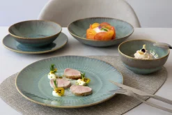 ACCOLADE Assiette coupe plate rond bleu vert grès émaillé Ø 21 cm Lotus Best
