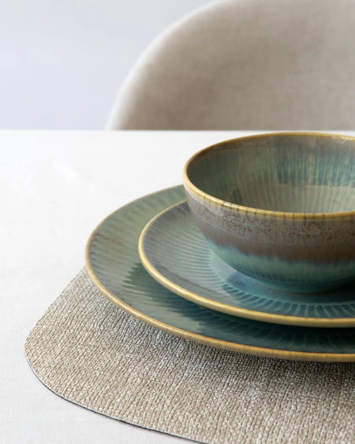 ACCOLADE Assiette coupe plate rond bleu vert grès émaillé Ø 21 cm Lotus Best