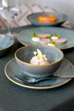 ACCOLADE Assiette coupe plate rond bleu vert grès émaillé Ø 21 cm Lotus Best