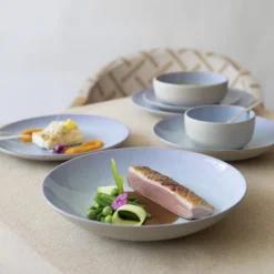 Assiette coupe plate rond bleu porcelaine Ø 24 cm Azure - ACCOLADE Best