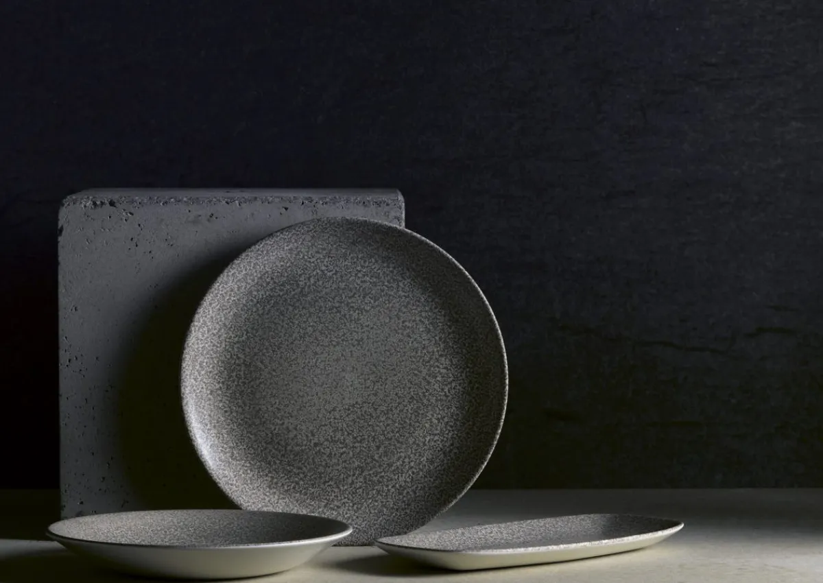 Assiette coupe plate rond gris porcelaine vitrifiée Ø 26 cm Evo Origins - DUDSON