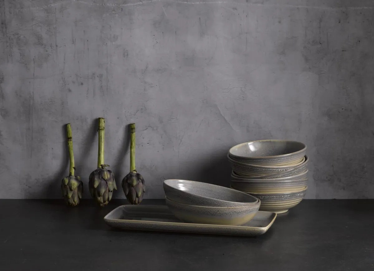 Assiette coupe plate rond gris porcelaine Ø 23 cm Evo Granite - DUDSON Discount