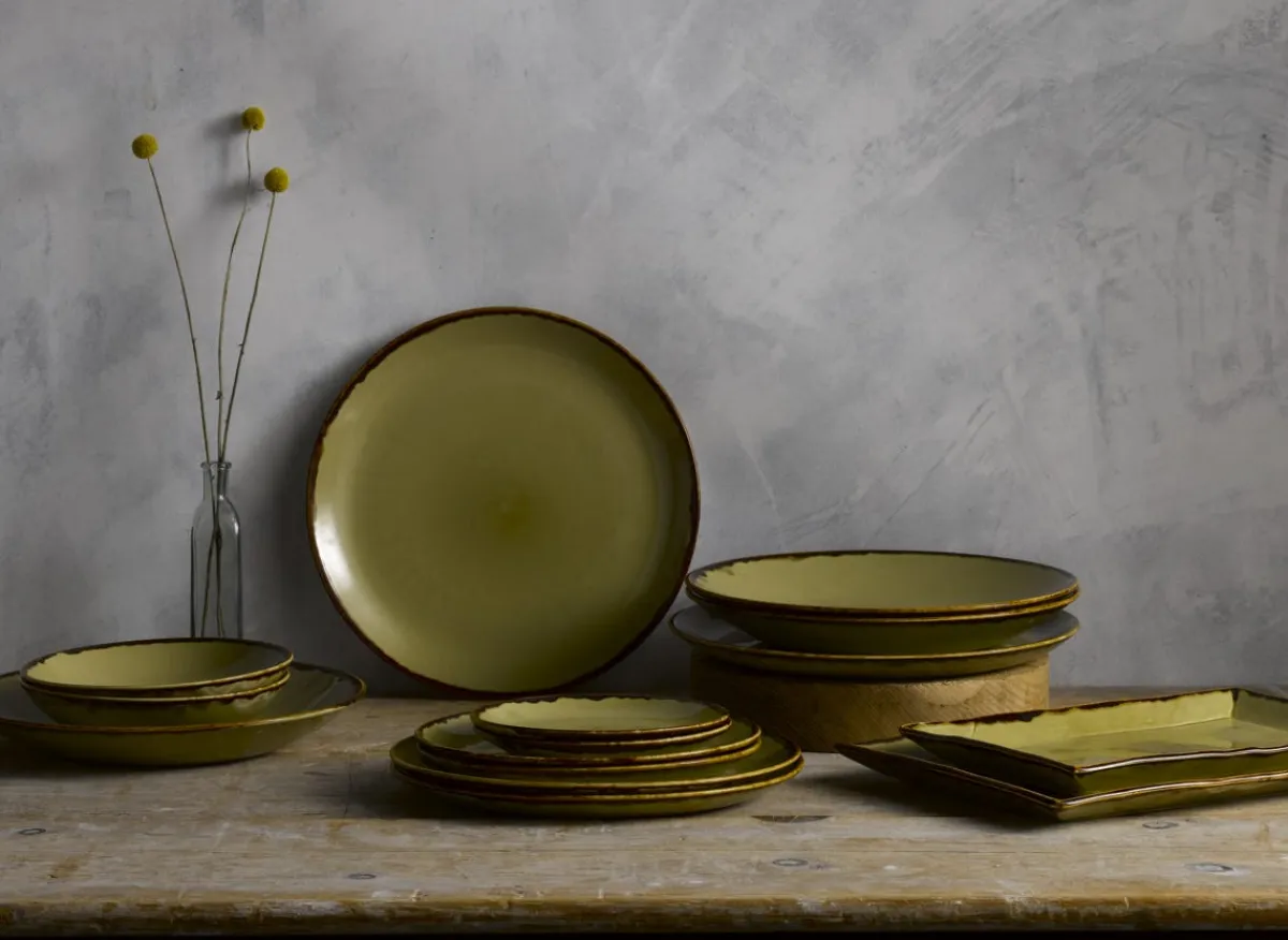 DUDSON Assiette coupe plate rond vert porcelaine vitrifiée Ø 26 cm Harvest New