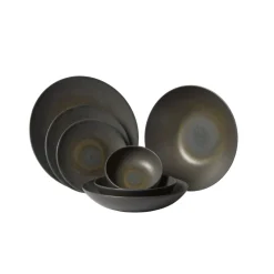 ACCOLADE Assiette coupe rond gris brun grès émaillé Ø 17 cm Enigma Discount