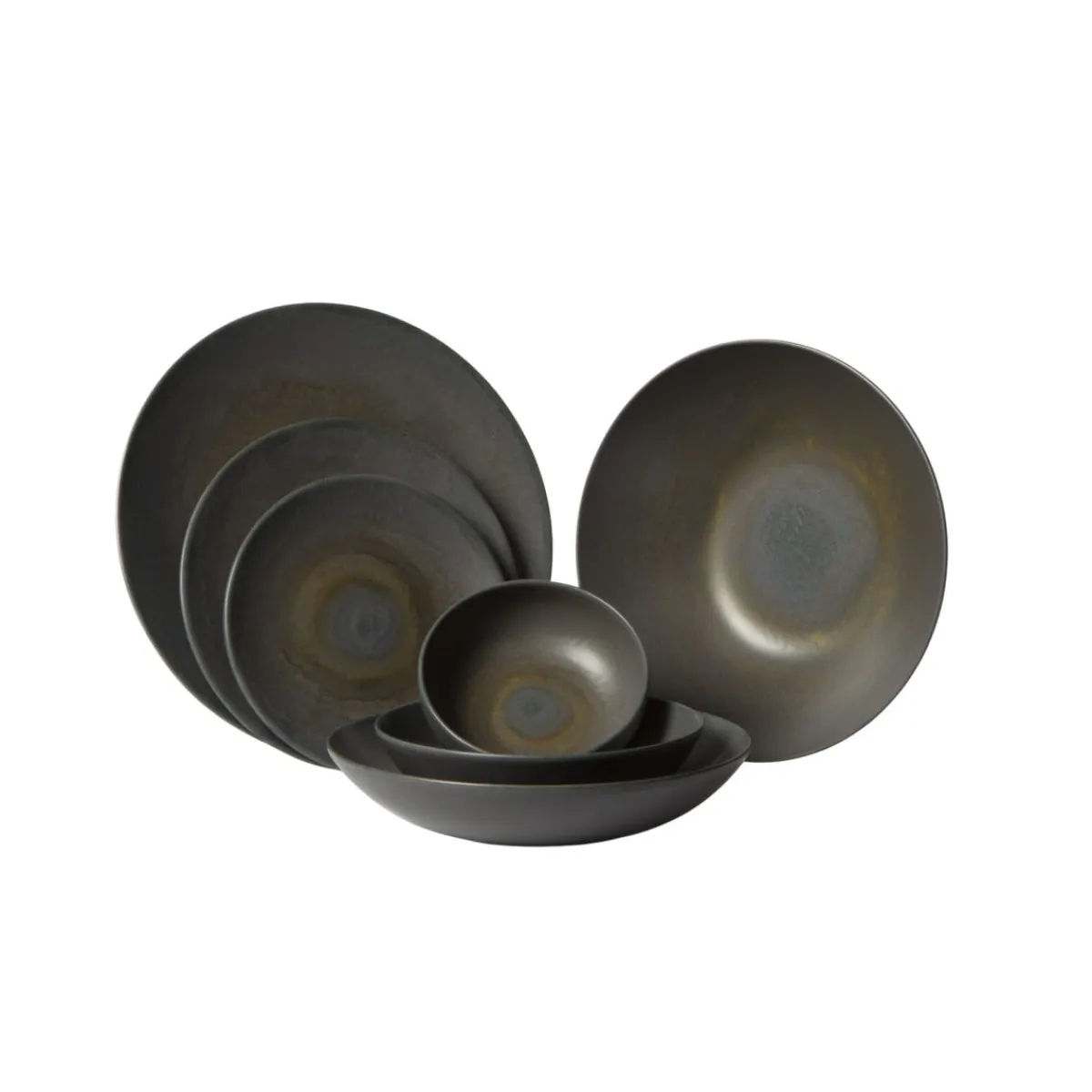 ACCOLADE Assiette coupe rond gris brun grès émaillé Ø 17 cm Enigma Discount