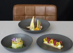 ACCOLADE Assiette coupe rond gris brun grès émaillé Ø 17 cm Enigma Discount