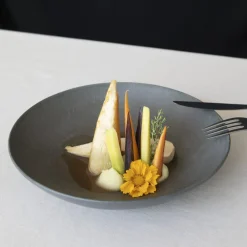 ACCOLADE Assiette coupe rond gris brun grès émaillé Ø 17 cm Enigma Discount