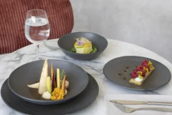 ACCOLADE Assiette coupe rond gris brun grès émaillé Ø 21 cm Enigma Online