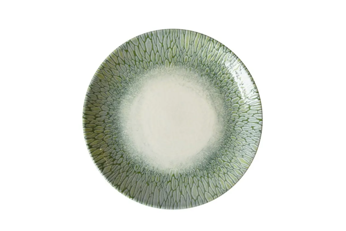Assiette coupe vert porcelaine vitrifiée Ø 23 cm Butterfly - DUDSON Discount