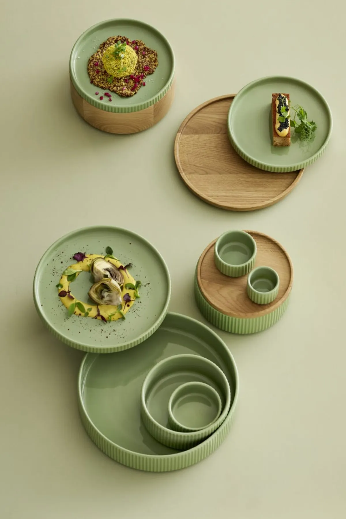 APS Assiette creuse bord droit rond vert porcelaine Ø 14 cm The Grid Best