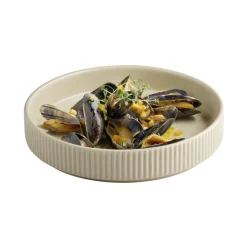 Assiette creuse bord droit rond beige porcelaine Ø 20 cm The Grid - APS Hot
