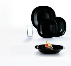 LUMINARC Assiette creuse carré noir verre trempé 21x21 cm Carine Hot