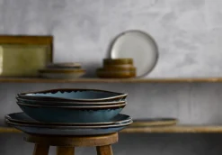 Assiette creuse rond bleu porcelaine vitrifiée Ø 26,4 cm Harvest - DUDSON Discount