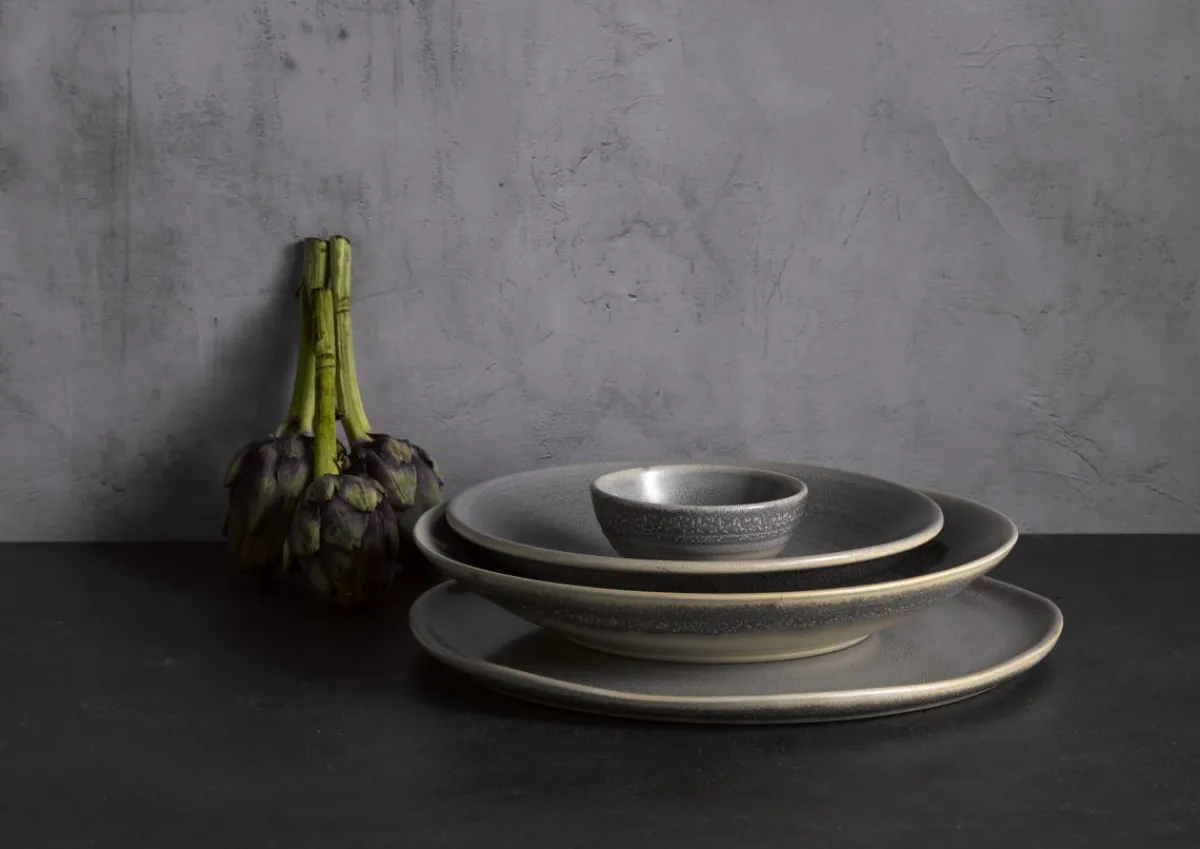 Assiette creuse rond gris porcelaine Ø 24,3 cm Evo Granite - DUDSON Sale