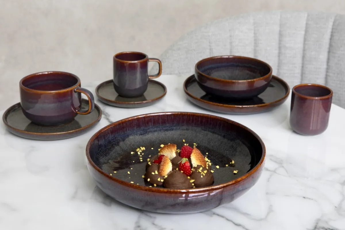 Assiette creuse rond Marron Bleu grès émaillé Ø 22 cm Amber - ACCOLADE Outlet