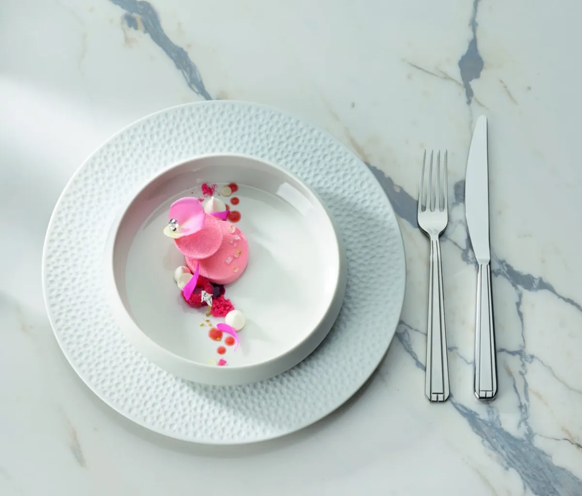 Assiette de présentation rond blanc porcelaine de limoges Ø 32 cm L' Perles De Rosee Blanches - DEGRENNE