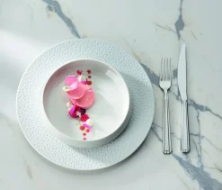 DEGRENNE Assiette à dessert rond blanc porcelaine de limoges Ø 24 cm L' Perles De Rosee Blanches New