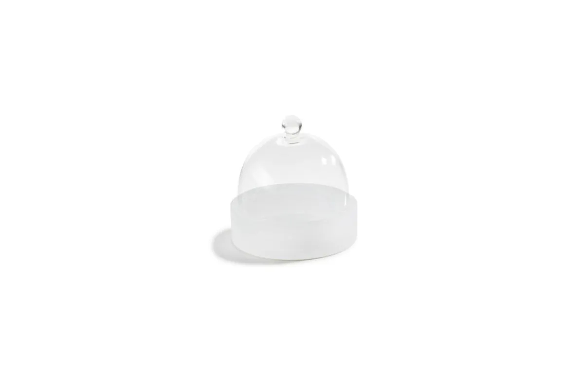 Assiette gourmet avec cloche rond blanc résine Nacryl® Ø 15 cm - MEALPLAK New