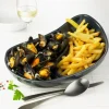 Aucune Assiette à moules bleu grès émaillé 38x23 cm Outlet
