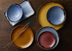 DUDSON Assiette organique bleu indigo porcelaine vitrifiée 27x16 cm Harvest Clearance