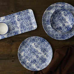 DUDSON Assiette organique bleu porcelaine vitrifiée 35x16 cm Porto Sale
