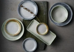 DUDSON Assiette organique vert porcelaine vitrifiée 35x16 cm Finca Flint Clearance